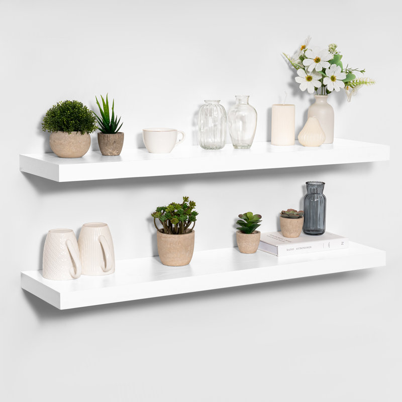 Étagère murale flottante 2 pièces, profondeur 9,3 po, fixation murale, Blanc, H 1,5 po x l 36 po x P 9,3 po