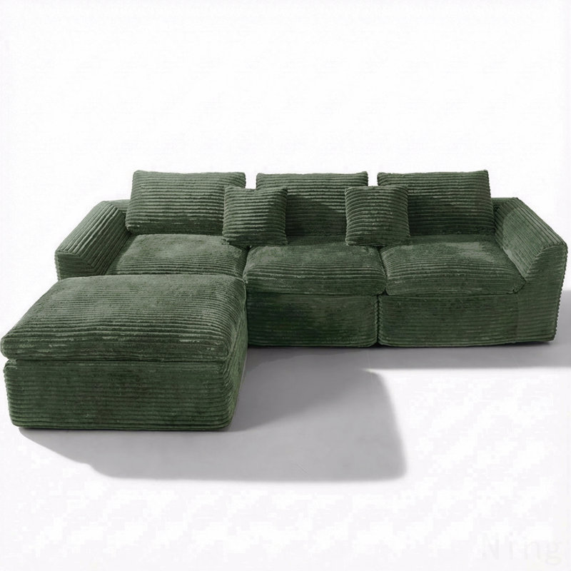 108-Inch High-Resilience Boneless Sponge Sofa With 30 Density, Double-Layer Cloud-Like Cushions, Multiple Combination Options, No Installation Required / Green
