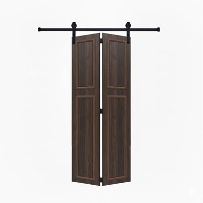 18 Series 24 po x 80 po Porte pliante en panneau de fibres à densité moyenne à 2 panneaux de 3/4 couleur noyer avec quincaillerie de porte de grange
