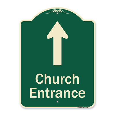 Signmission Designer Series Sign - Church Entrance Ahead With Up Arrow | Black & Silver 18" X 24" Heavy-Gauge Aluminum Architectural Sign | Protect Your Business & Municipality | Made In The USA