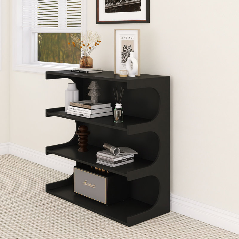 Étagère à livres et table basse multifonctionnelles à 4 niveaux, Noir, noir, noir, noir