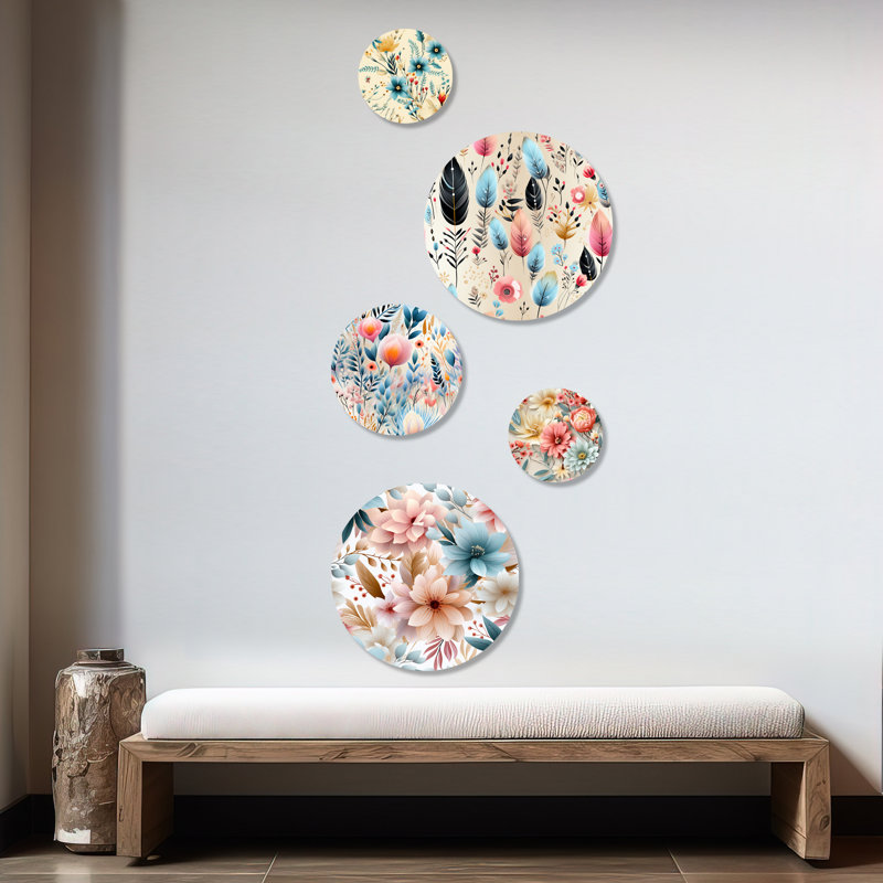 Axelle - ensemble de 5 art mural floral rond