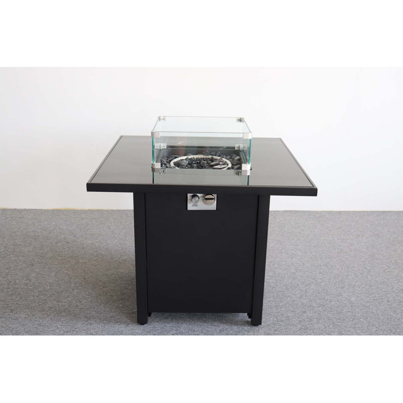 Powder-Coated Metal Fire Pit With Smoked Glass Top