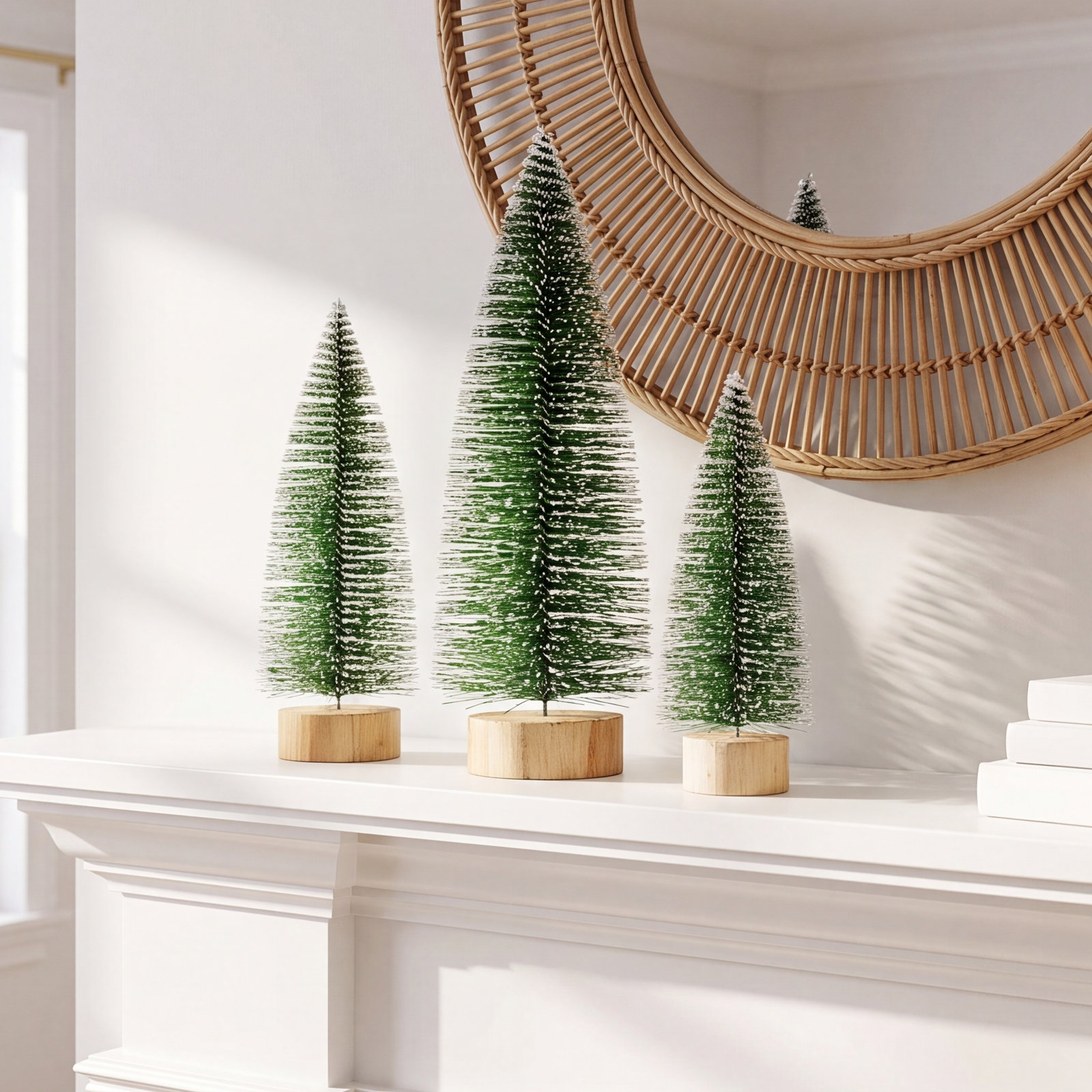 Snow-Covered LED Bottlebrush Tree Set