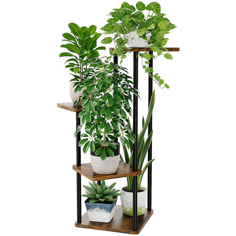 Petit support à plante à 4 niveaux en bois, balcon et étagère à fleurs pour chambre à coucher