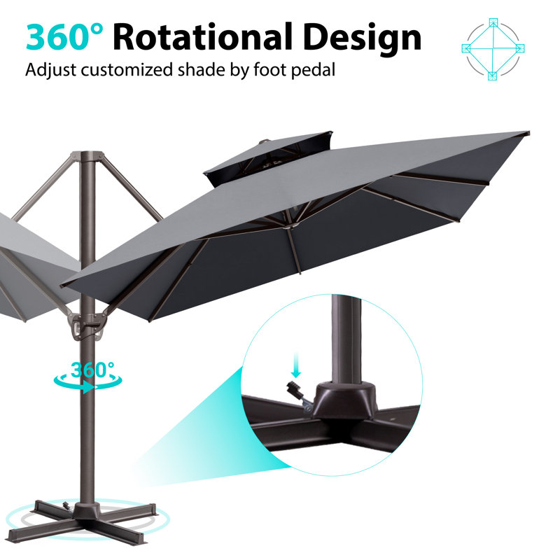 Antony 153" X 116" Rectangular Cantilever Umbrella, Weighted Base Does Not Include, Gris foncé
