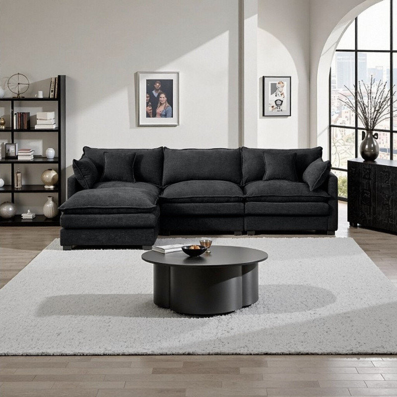 Canapé modulaire en L modulaire avec repose-pieds amovible / ensemble de canapé en L de 102 po, Noir