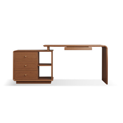 Solid Wood L - shaped Telescopic Computer Desk with Storage Cabinets