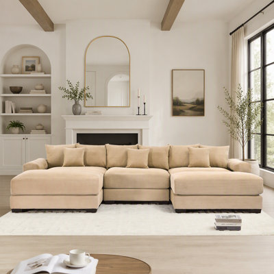 Canapé d'angle modulaire Cloud surdimensionné de 330 cm (130 pouces), tissu velours côtelé haut de gamme, assise profonde 3 places, larges accoudoirs, pouf, design ergonomique, montage facile, bleu