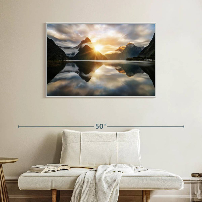 Milford Sound Mountain Sunrise, 40" X 27", Floating Frame White