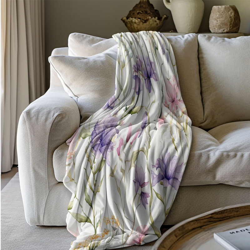 Field Florals - 1 Piece Premium Sherpa Blanket, Queen