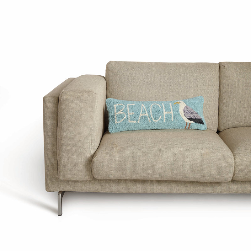 Beach Seagull Hand-Hooked Wool Throw Pillow