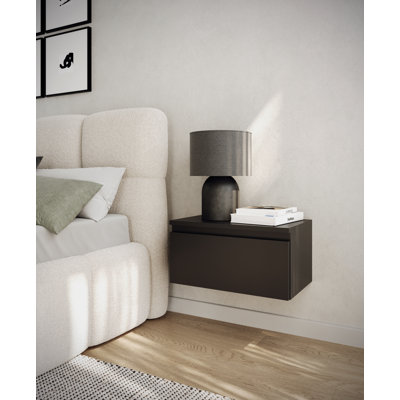 Syvanna Wall-Mounted Bedside Table with Drawer 49 cm Black