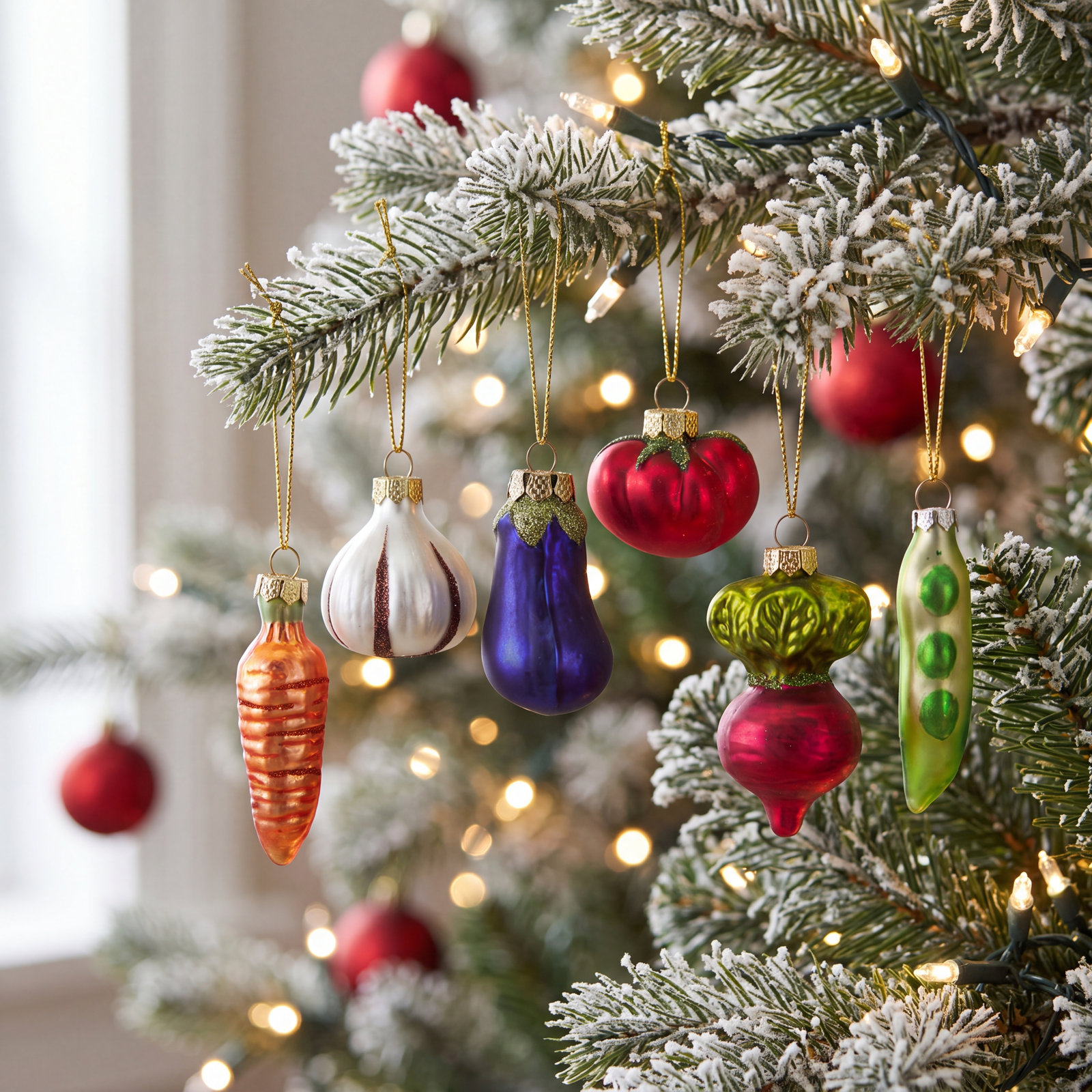 6-Piece Glass Vegetable Ornaments With Glitter