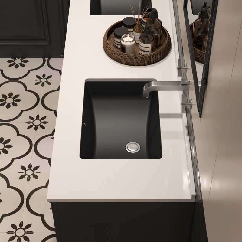 MEJE 21 Inch Porcelain Undermount Bathroom Sink, Rectangle Lavatory Vanity Sink, Undercounter Basin, Matte Black