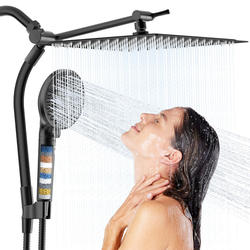 All Metal Rain Shower Head,10 Spray High Pressure Showerhead Combo,Shower Filter Head, Matte Black