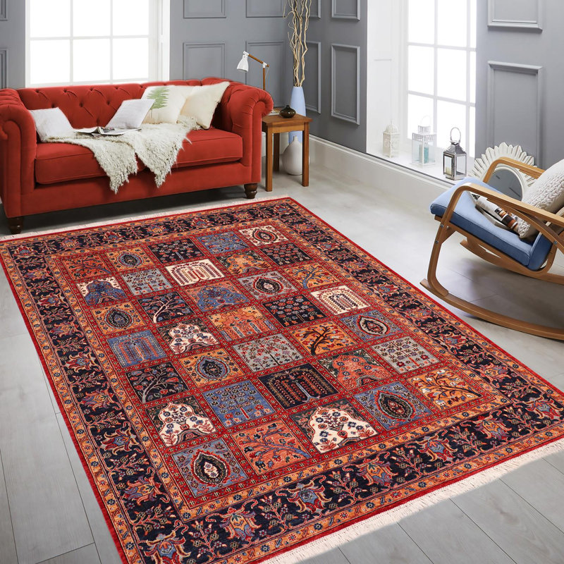 Tapis oriental rouge en laine 8 pi x 9 pi 4 po Silke
