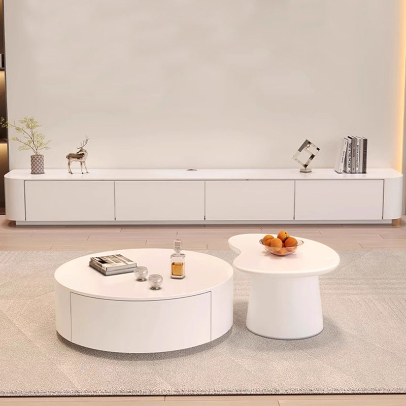 Meuble télé beige en bois manufacturé massif, H 11,81 po x L 94,49 po x l 11,81 po