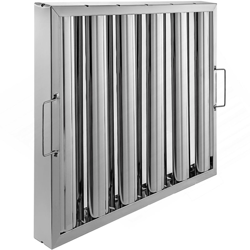 Pack Of 6 Hood Filters 19.5W X 15.5H Inch, 430 Stainless Steel 5 Grooves Commercial Hood Filters, Range Hood Filter For Grease Rated Commercial Kitchen Exhaust Hoods