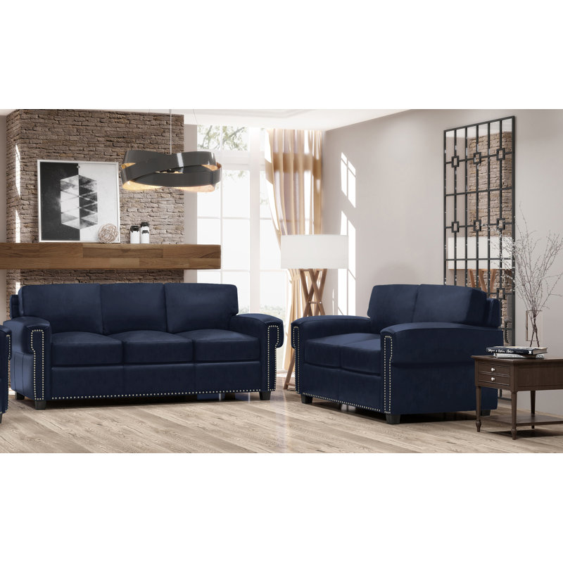 Ensemble de salon en cuir 2 pièces Fardin, Cuir véritable cobalt