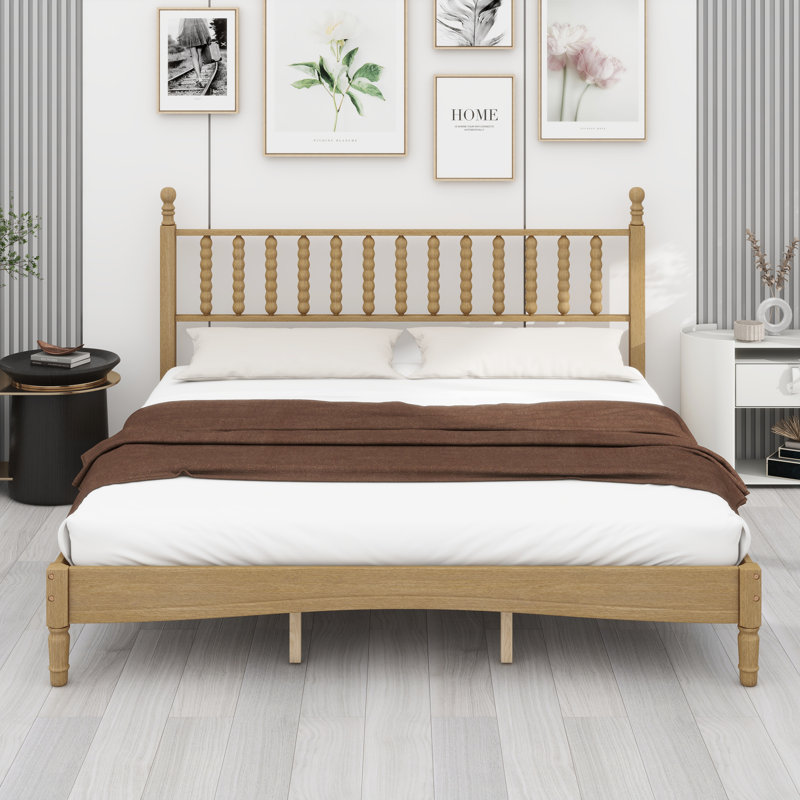 Lit plateforme avec tête de lit en forme de gourde et support en lattes de bois, Très grand