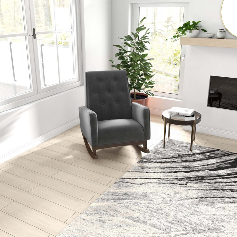 Chaise berçante en tissu et bois massif, Gris foncé, bois