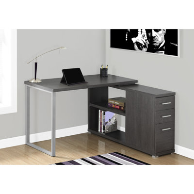 Versatile L Computer Desk With Organized Storage - Grey Laminate, Metal, Efficient Work Area Modern Laptop Grey,