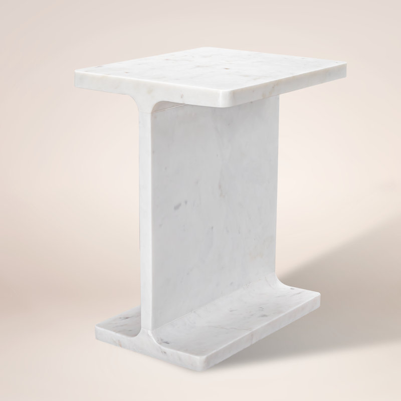 Italian Travertine Cross I Beam Side Table, White