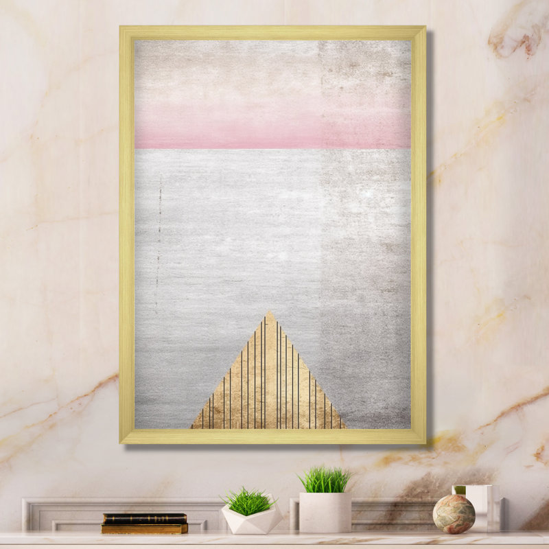 «Pink Gray Visions», impression géométrique sur toile, Cadre doré à une seule photo, H 32 po x l 16 po
