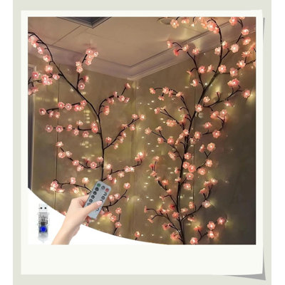 Lumières à DEL pour branche d'arbre pour mur 7,55 pi 144 lumières à DEL cerisier en fleurs avec télécommande et 8 modes d'éclairage Cerisier en fleurs guirlande de saule pour chambre à coucher