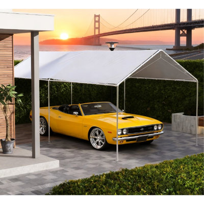Carport Canopy Replacement Cover, , Easy Installation With Bungee Cords, 9.6' X 19.5' Size, White Pe, 230.75" L 116.5" W, Fits Portable Garage Roof Replacement, Fit, Cords For Fastening, W