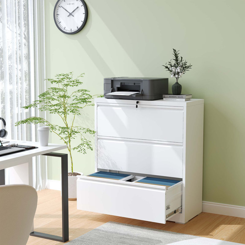 White 3-Drawer Lockable Metal Lateral Filing Cabinet