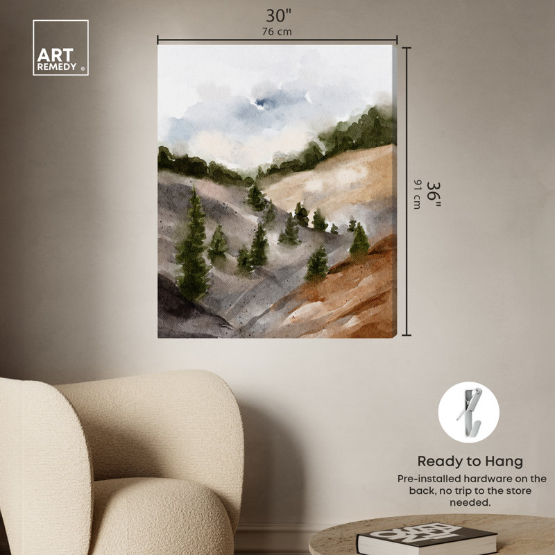 Large Watercolor Landscape Canvas Wall Art in Earth Tones