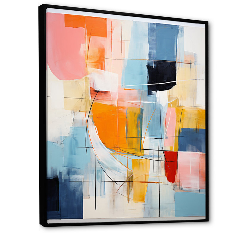 Rose bleu, style Mid-Century, contrastes colorés sur toile, H 20 po x l 12 po x P 1 po, Cadre flottant noir