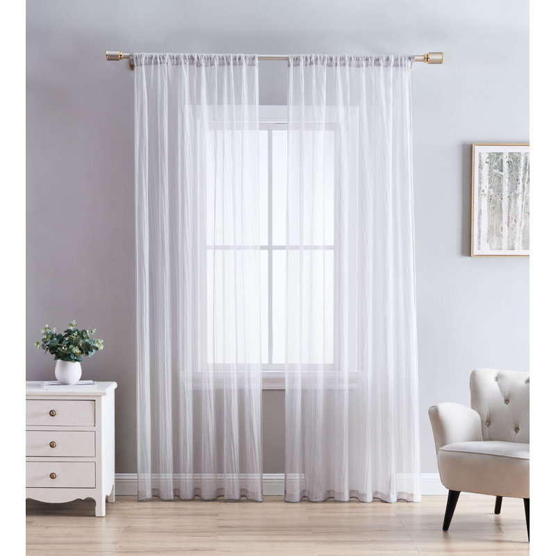Paire de rideaux transparents avec passe-tringle Terylene, L 54 po x L 95 po, Gris clair