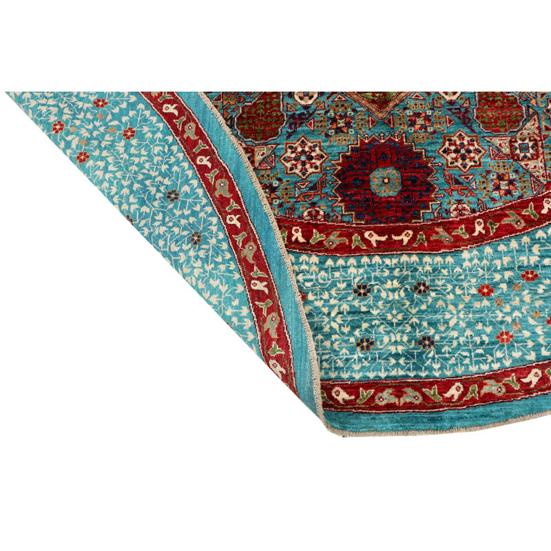 Tapis oriental en laine noué à la main en rouge / bleu sarcelle