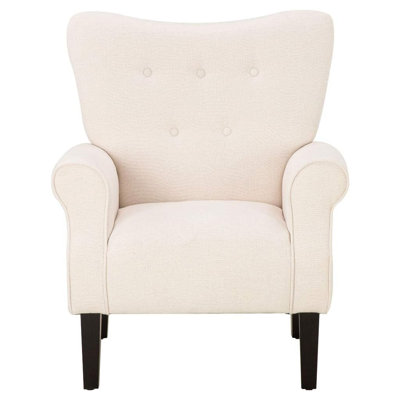Chaise d'appoint moderne avec dossier haut et capitonnage à boutons, fauteuil avec pieds en bois massif pour le salon, la chambre à coucher et les salons