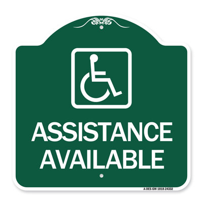 Signe de la série Designer de Signmission - aide offerte avec le symbole du Handicap | Enseigne architecturale en aluminium de gros calibre vert et blanc 18 po x 24 po | Protégez votre entreprise et votre commune | Fabriqué aux États-Unis