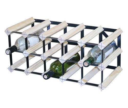 Liddle 15 Bottle Floor Wine Bottle Rack, Natural Pine / Black Steel