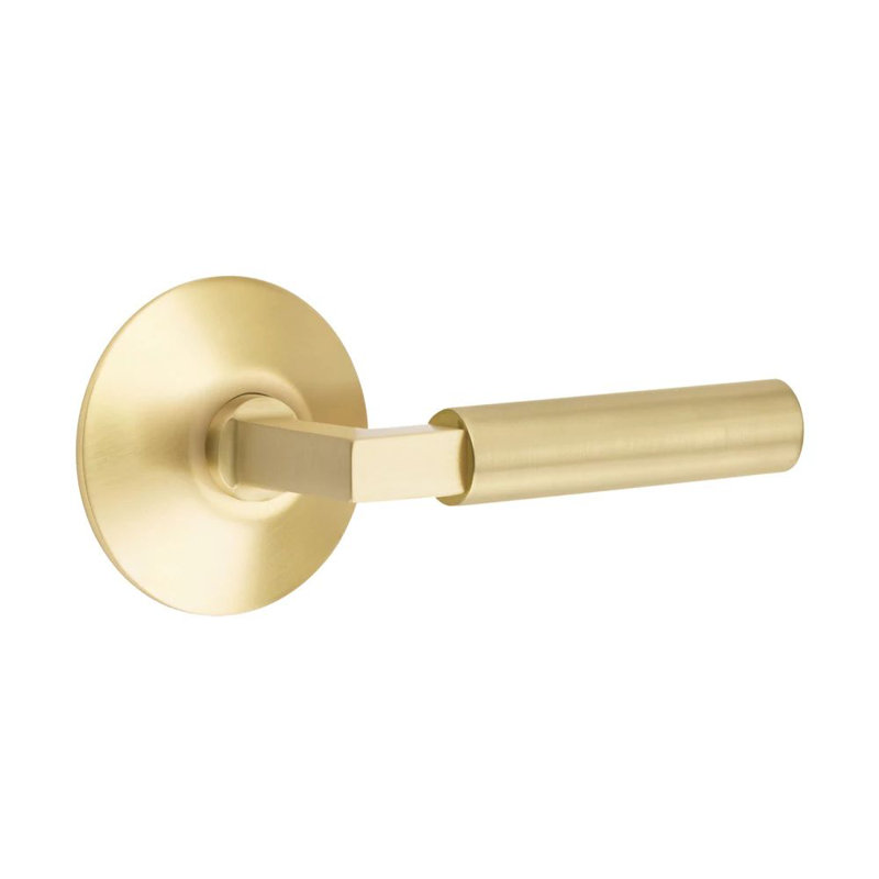 Mortaise intérieure de passage Emtek Select avec rosette moderne et tige carrée en L, levier lisse, Laiton satiné, Oui