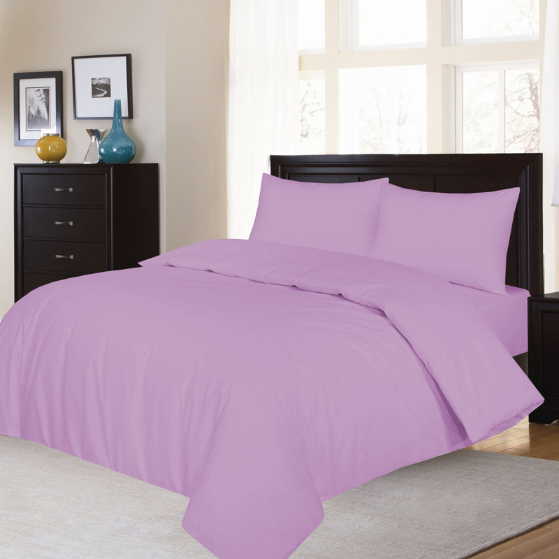 Aubrei Solid Colour Duvet Cover Set with Pillowcases, Pink, Single - 1 Standard Pillowcase