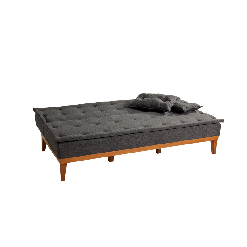 Modern 3-Seat Sofa-Bed, Anthracite Linen, 72.4 x 31.5 x 31.5 inches | HORNBEAM WOOD Frame, 100% Linen Fabric, 17 in Wooden Legs, 28 DNS Foam | Versatile Design for Rustic & Scandinavian Décor, Comfort & Style
