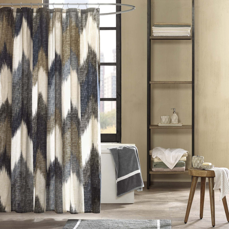 Alpine Navy 100% Cotton Printed 72x72'' Shower Curtain, Blue and Brown