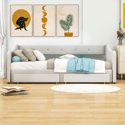 Convertible Twin XL to King Size Upholstered Daybed with Storage Drawers