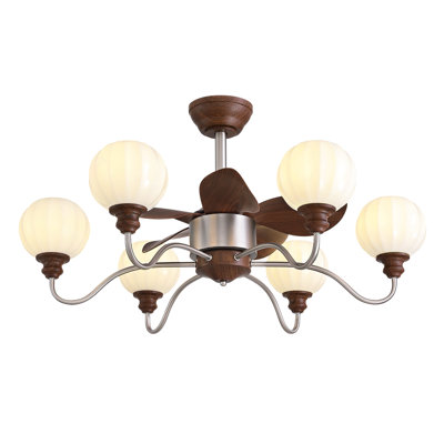 36in Nickel Wood-Grain Ceiling Fan Light with Off-White Glass Shade, Forward/Reverse and Timer(No Bulbs)