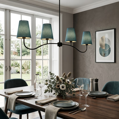 4 - Light 44"W Matte Black Iron Modern Kitchen Island Chandelier Pendant Light