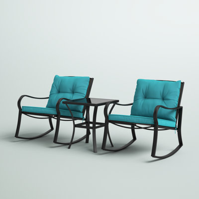 Preciado 3 Piece Outdoor Patio Set With Cushions-Rocking Chair for Balcony, Lawn and Porch by Mercury Row