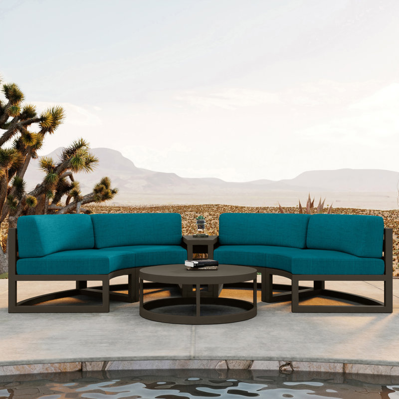 Avion Outdoor 4 - Piece Conversation Set, Spectrum Peacock Sunbrella® Plainweave, Slate
