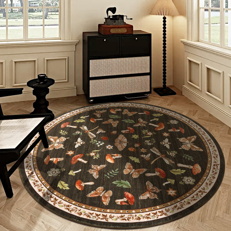 Floral Machine Washable Rug with Non-Slip Backing, Soft Thin Low Pile Non Shedding Floor Carpet, Indoor Foldable Printed Accent Mat for Living Room/Nursery/Bedroom