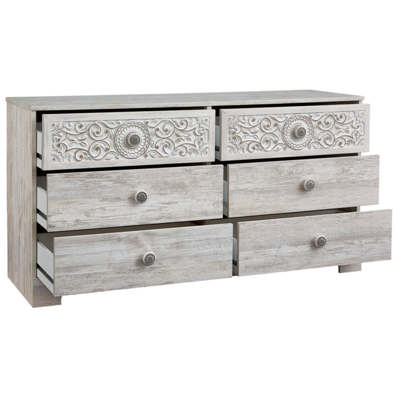 Commode double 6 tiroirs Hoang, Blanc délavé